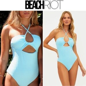 Beach Riot Phoenix One Piece Swimsuit Blueberry Ice Terry Blue Size L NWT 168$